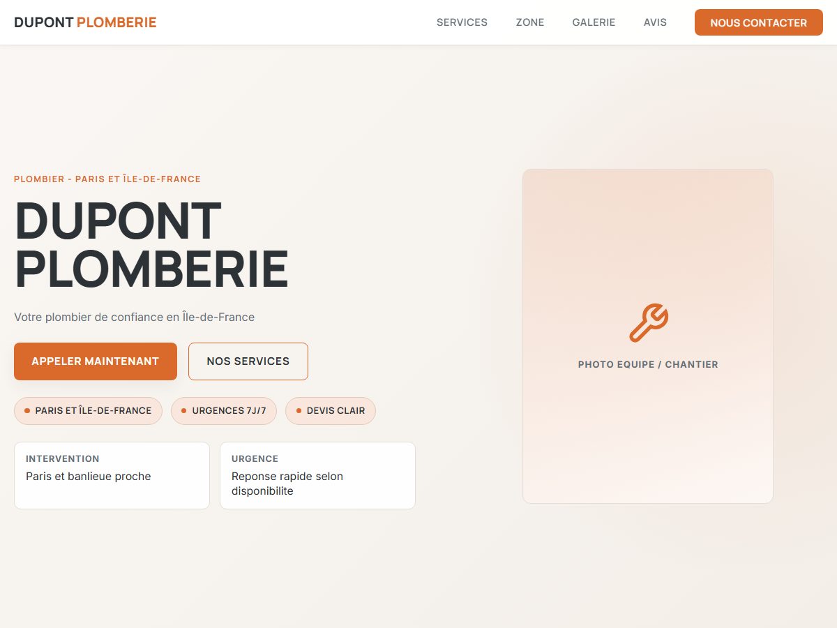 Apercu reel du template plombier