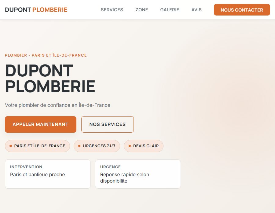 Apercu reel du template plombier